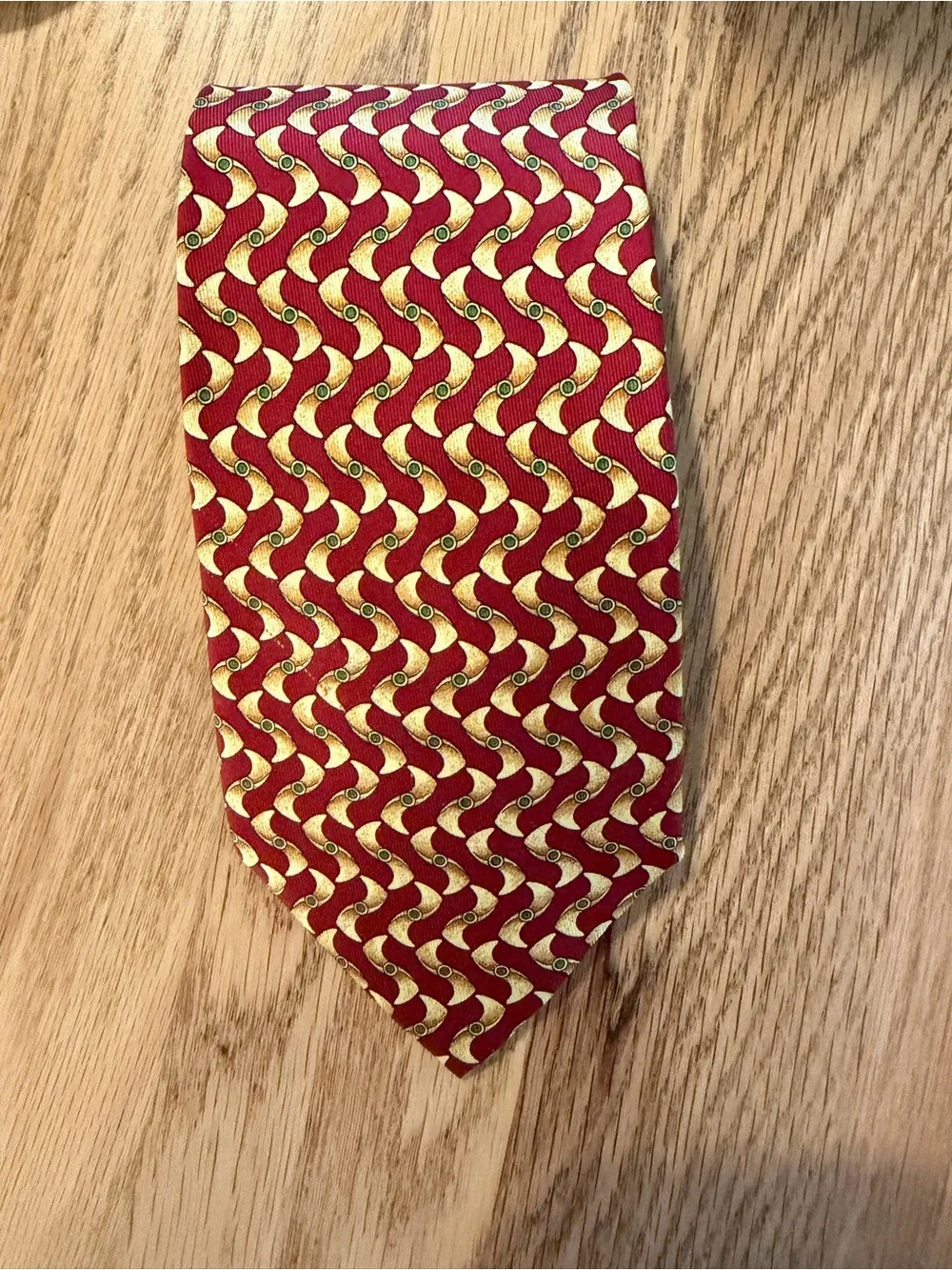 Vintage Gucci Silk Tie Red Gold Wave Abstract Geometric - Made in Italy